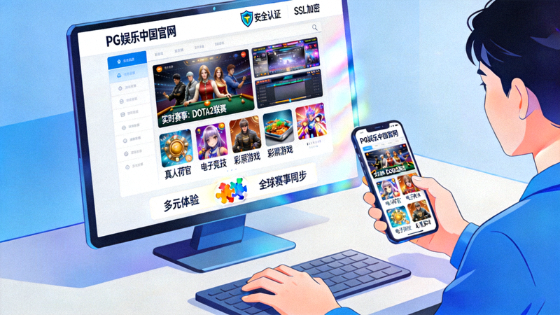 用户正在电脑和手机上流畅使用PG娱乐中国官网，界面展示多种游戏和赛事内容，突出安全与多元体验